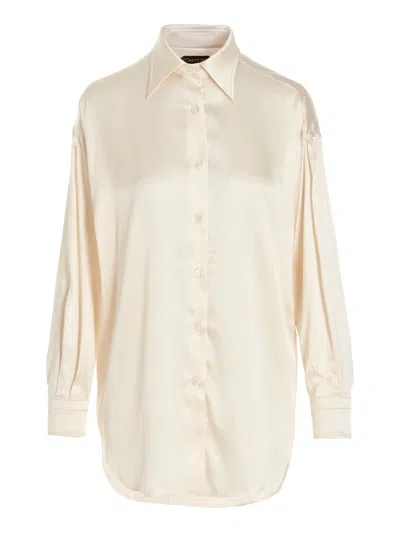 Tom Ford Silk Satin Blend Shirt With Button Closure In Neutral