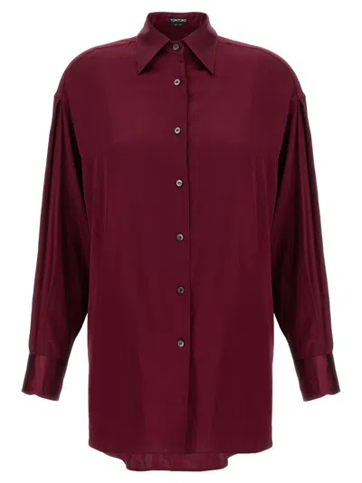 Tom Ford Camicia In Raso Di Seta Stretch Dal Taglio Rilassato In Burgundy