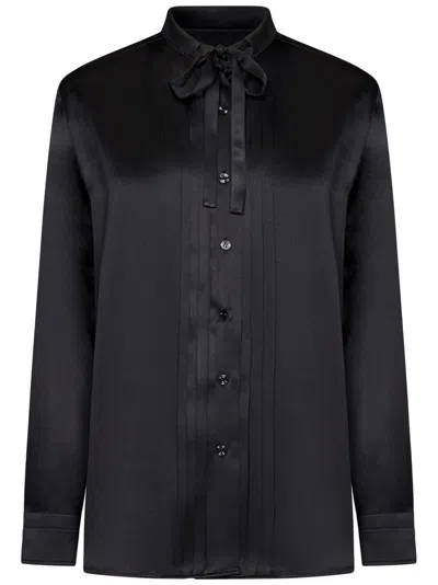 TOM FORD TOM FORD SILK SATIN SHIRT WITH LAVALLIÈRE COLLAR AND SMOCKING DETAIL
