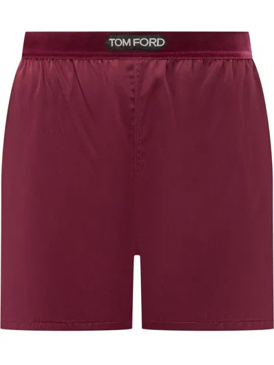 Tom Ford Silk Satin Short Pants In Burgundy