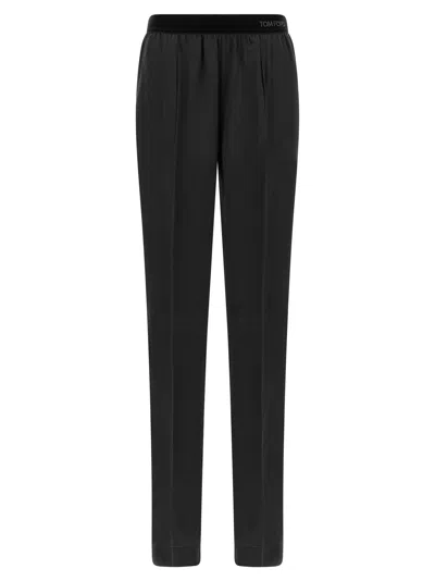 Tom Ford Silk Satin Trousers In Black