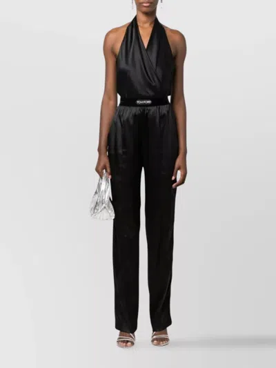 Tom Ford Silk Satin Trousers Elastic Waistband In Black