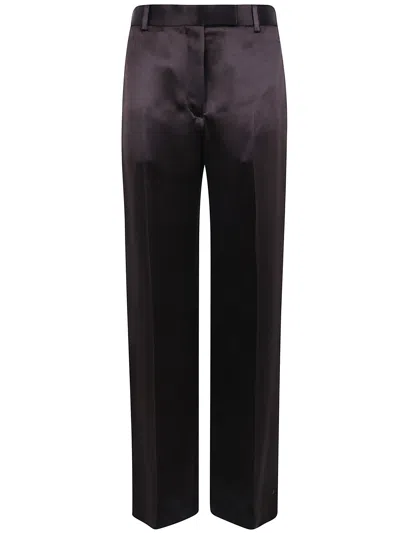 Tom Ford Silk Satin Wide Leg Tailored Pants In Brown