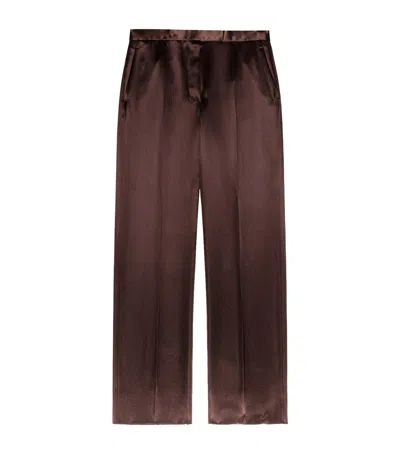 Tom Ford Silk Satin Wide-leg Trousers In Brown