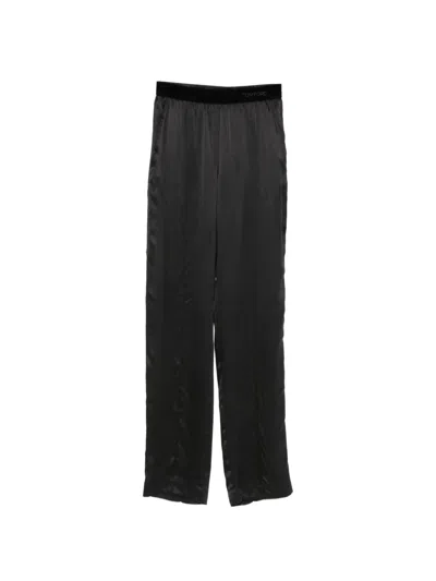 Tom Ford Silk Satin With Peach-skin Finish Trousers In Black
