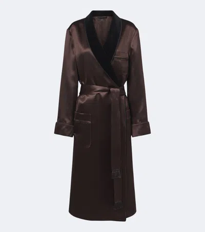 Tom Ford Silk Satin Wrap Coat In Brown