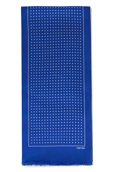 Tom Ford Silk Scarf With Fringes In Blue