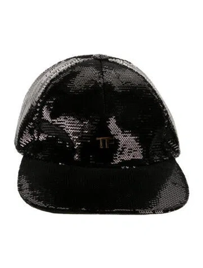 Pre-owned Tom Ford Silk Sequin Baseball Hat In Black