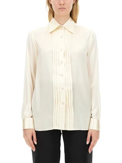 Tom Ford Stretch Silk Satin Relaxed Fit Shirt In White