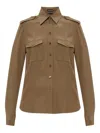 Tom Ford Silk Shirt With Shoulder Pads And Pockets In Brown