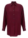Tom Ford Stretch Silk Satin Relaxed Fit Shirt In Burgundy
