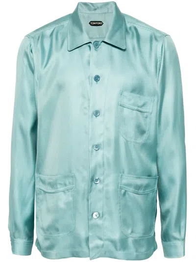 Tom Ford Silk Shirt In Blue
