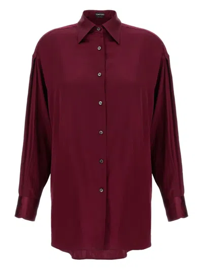 Tom Ford Stretch Silk Satin Relaxed Fit Shirt In Brown