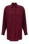 Tom Ford Stretch Silk Satin Relaxed Fit Shirt In Burgundy