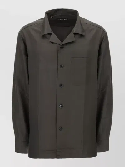 Tom Ford Silk Shirt Collared Design Chest Pocket In Black