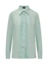 Tom Ford Plissé-detail Silk Shirt In Dusty Aqua