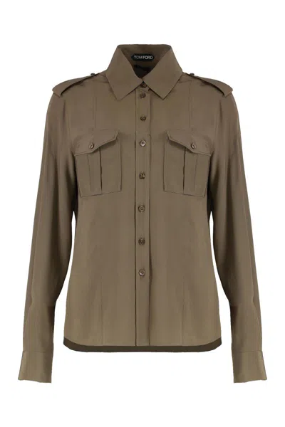 Tom Ford Silk Shirt In Neutral