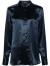 Tom Ford Silk Charmeuse Shirt Pintuck Detailing In Navy