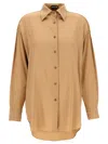 Tom Ford Luxe Silk Shirt With Long Sleeves And Pleated Back In Pale Beige