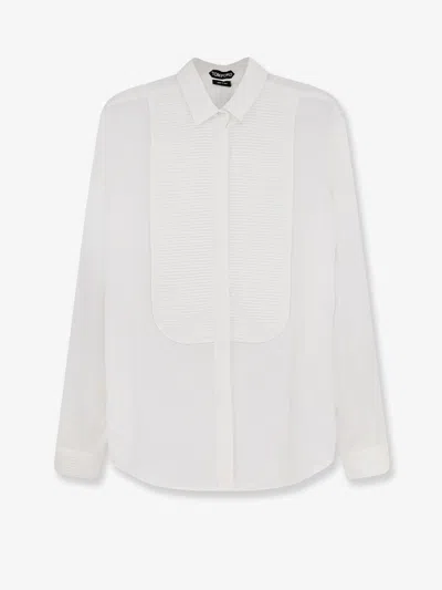 Tom Ford Pleated-plastron Silk Shirt In White