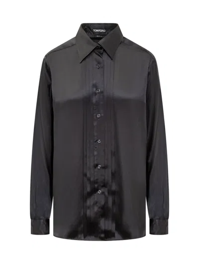 Tom Ford Silk Shirt With Pleated Detail In Lb999 Black