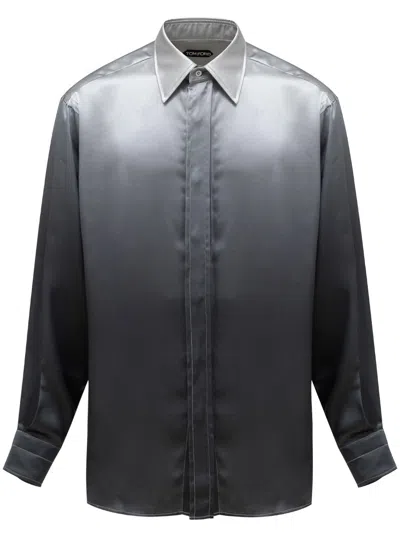 Tom Ford Silk Shirt With Smoked Effect  In Grigio
