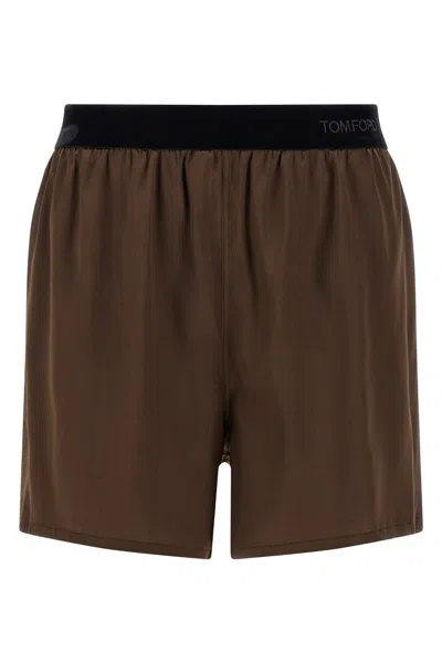 Tom Ford Silk Shorts In Brown