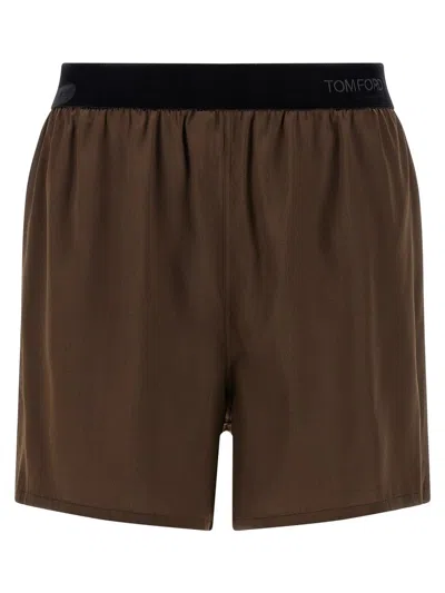 Tom Ford Silk Shorts In Brown