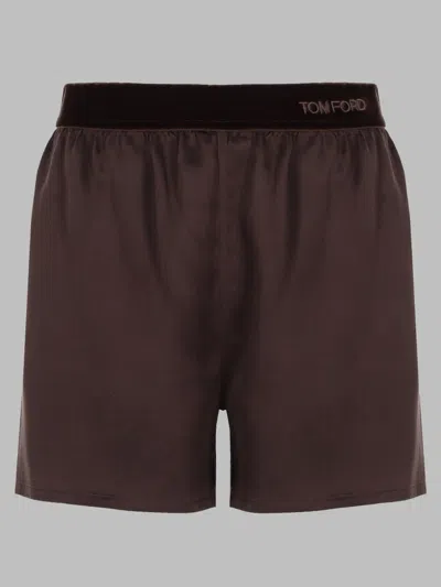 Tom Ford Silk Shorts In Brown