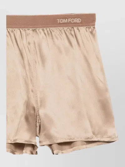 Tom Ford Pantaloncini In Seta Con Fascia In Velluto In Neutral
