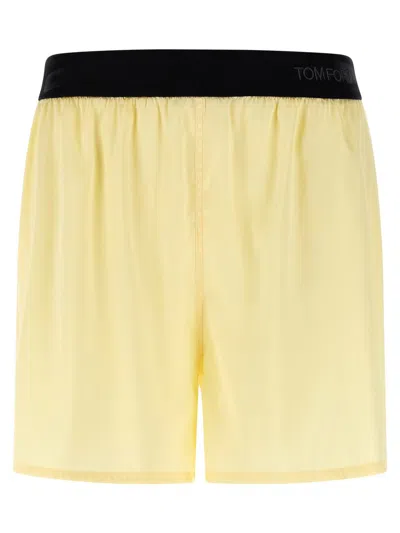 Tom Ford Silk Shorts Elastic Waistband Logo Detail In Yellow