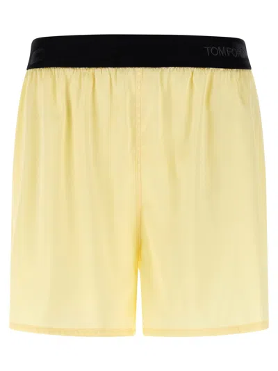 Tom Ford Silk Shorts Elastic Waistband Logo Detail In Yellow