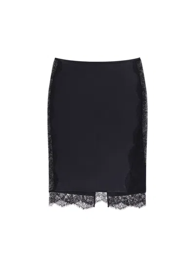 Tom Ford Silk Skirt With Lace Inserts In Black
