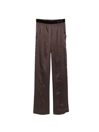 Tom Ford Silk Straight-leg Trousers In Brown