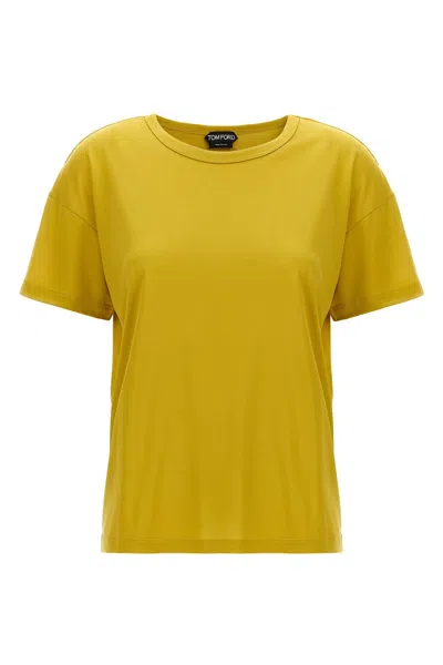 Tom Ford Relaxed Silk T-shirt With Crew Neck In Yellow
