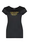 Tom Ford Silk Crew Neck Slim Fit T-shirt Graphic Print In Black