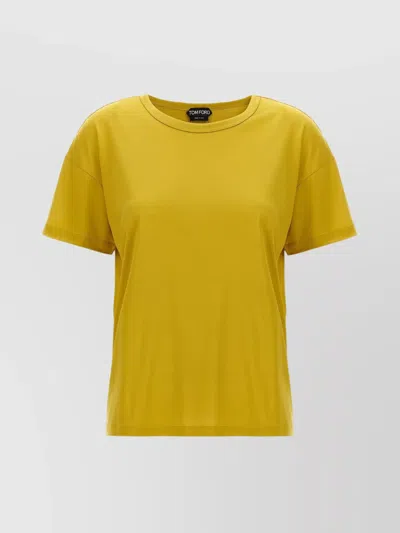 Tom Ford Relaxed Silk T-shirt With Crew Neck In Yellow