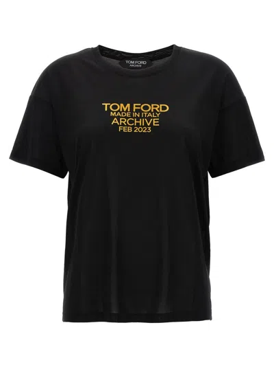 TOM FORD SILK T-SHIRT WITH BOLD LOGO PRINT