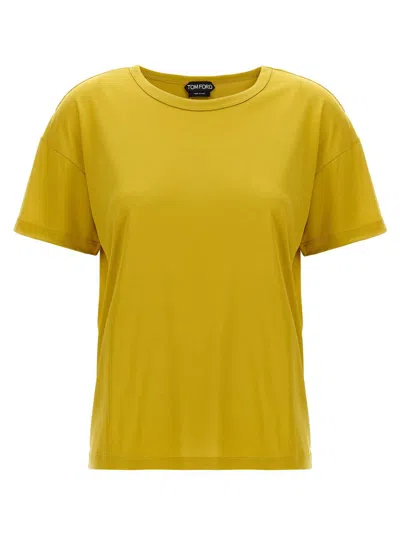 Tom Ford Relaxed Silk T-shirt With Crew Neck In Yellow