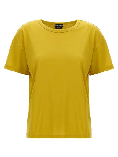 Tom Ford Relaxed Silk T-shirt With Crew Neck In Yellow