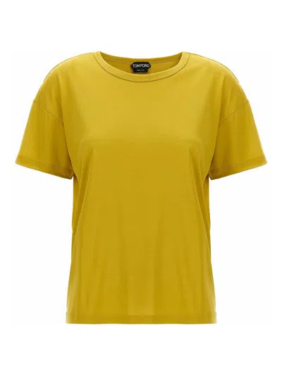 Tom Ford Relaxed Silk T-shirt With Crew Neck In Yellow