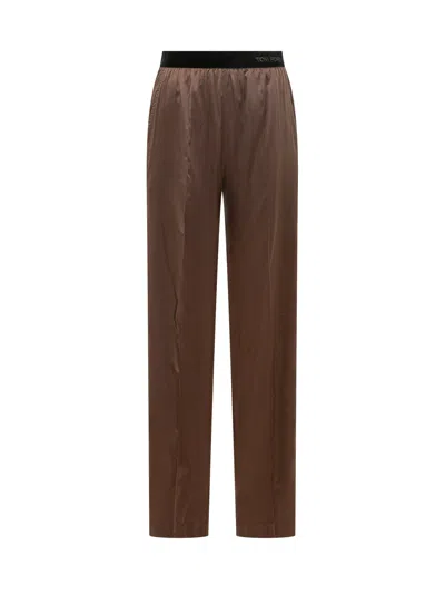 Tom Ford Silk Tailored Trousers In Brown