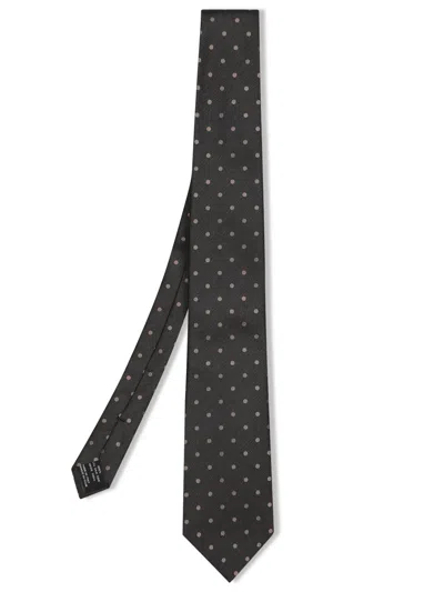 Tom Ford Silk Tie In Grey With Bronze Dots In Beige