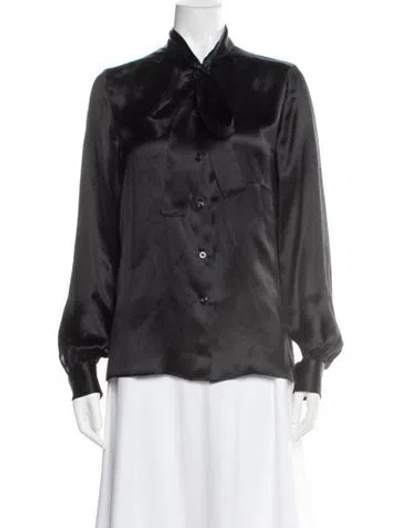 Pre-owned Tom Ford Silk Tie Neck Blouse In Black