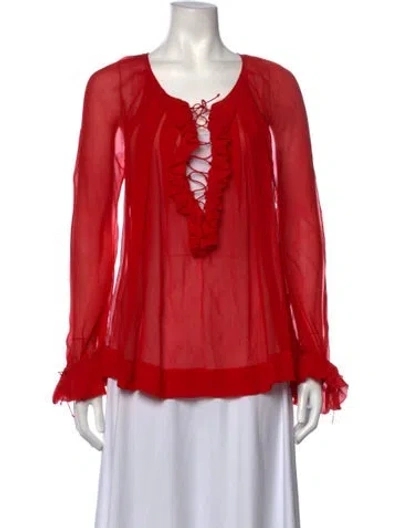 Pre-owned Tom Ford Silk Tie Neck Blouse In Red