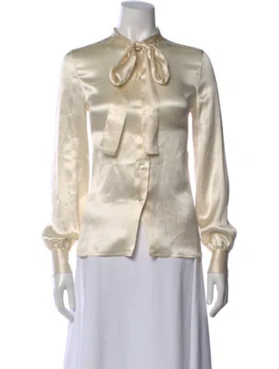 Pre-owned Tom Ford Silk Tie Neck Blouse In White