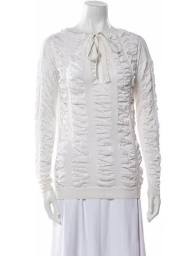 Pre-owned Tom Ford Silk Tie Neck Sweater In White