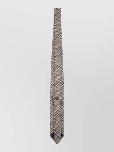 Tom Ford Silk Tie Slim Cut Plaid Pattern In Brown