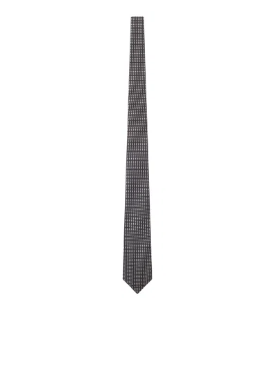 Tom Ford Silk Tie With Geometric Micro-motif In Gray