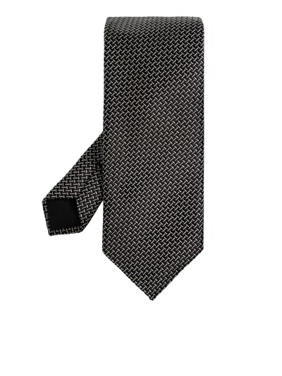 Tom Ford Silk Tie With Geometric Pattern In Black